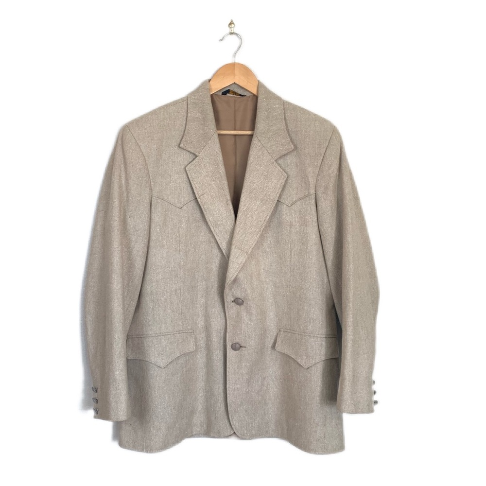 Pioneer Wear Mens Vintage Beige Western Tweed Sport Coat Suit Blazer SZ X-Large